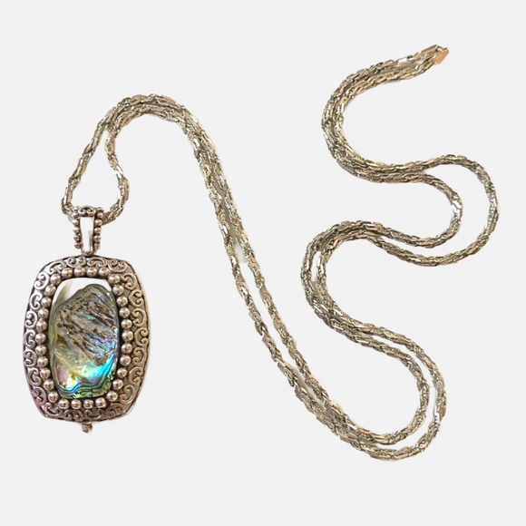 Sterling Silver Abalone Pendant and Rope Chain Necklace - Picture 3 of 9